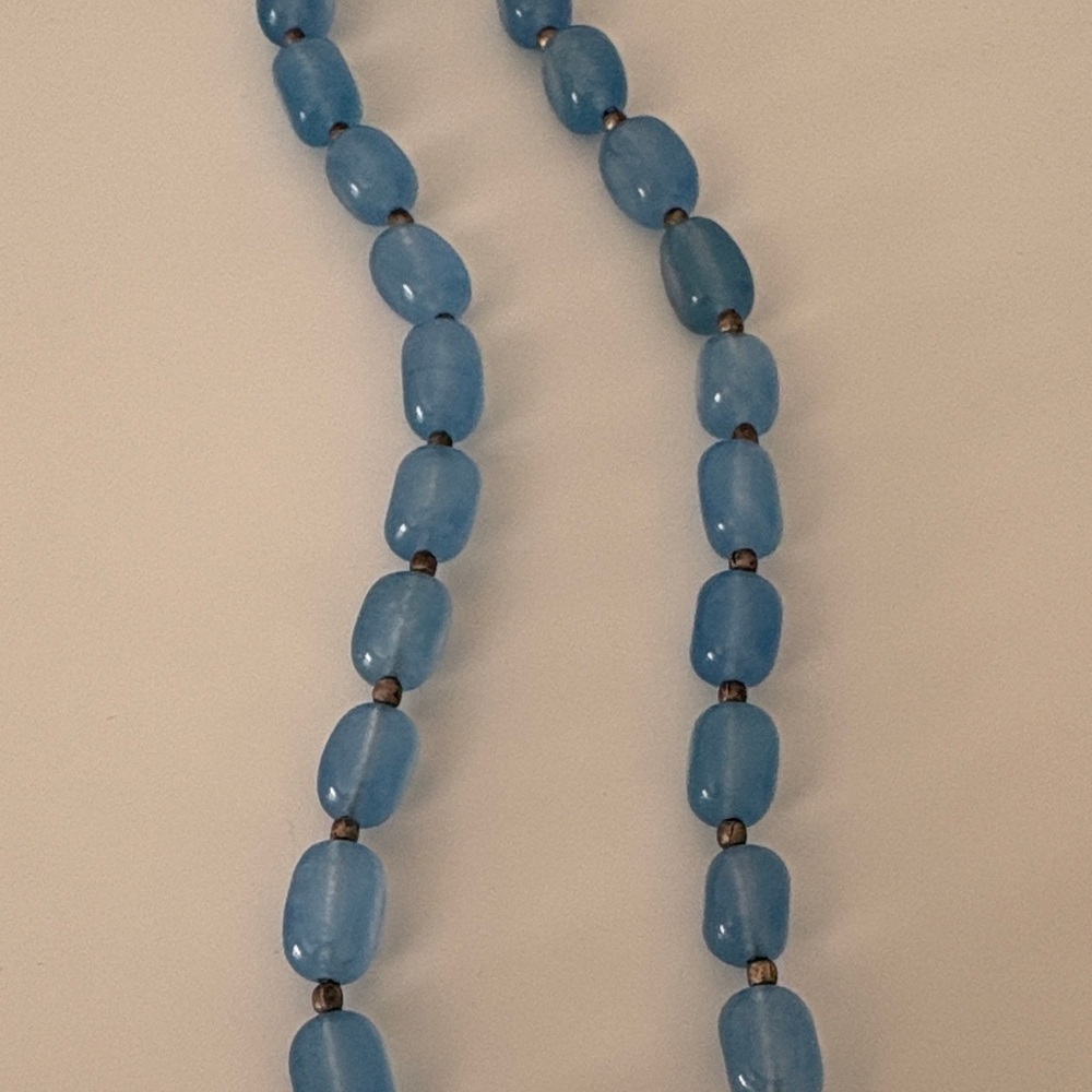 Silver and Blue Agate Beaded Pendant Necklace - Picture 5 of 10